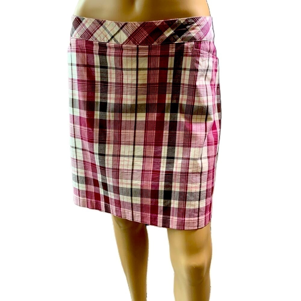 Lady Hagen Womens Pink Plaid Knee-length Stretchy Preppy Academia Skort Medium